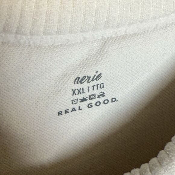 Aerie Women's White Ribbed Crop Top Tank Size XXL High Neck Lounge Bralette - Picture 3 of 15